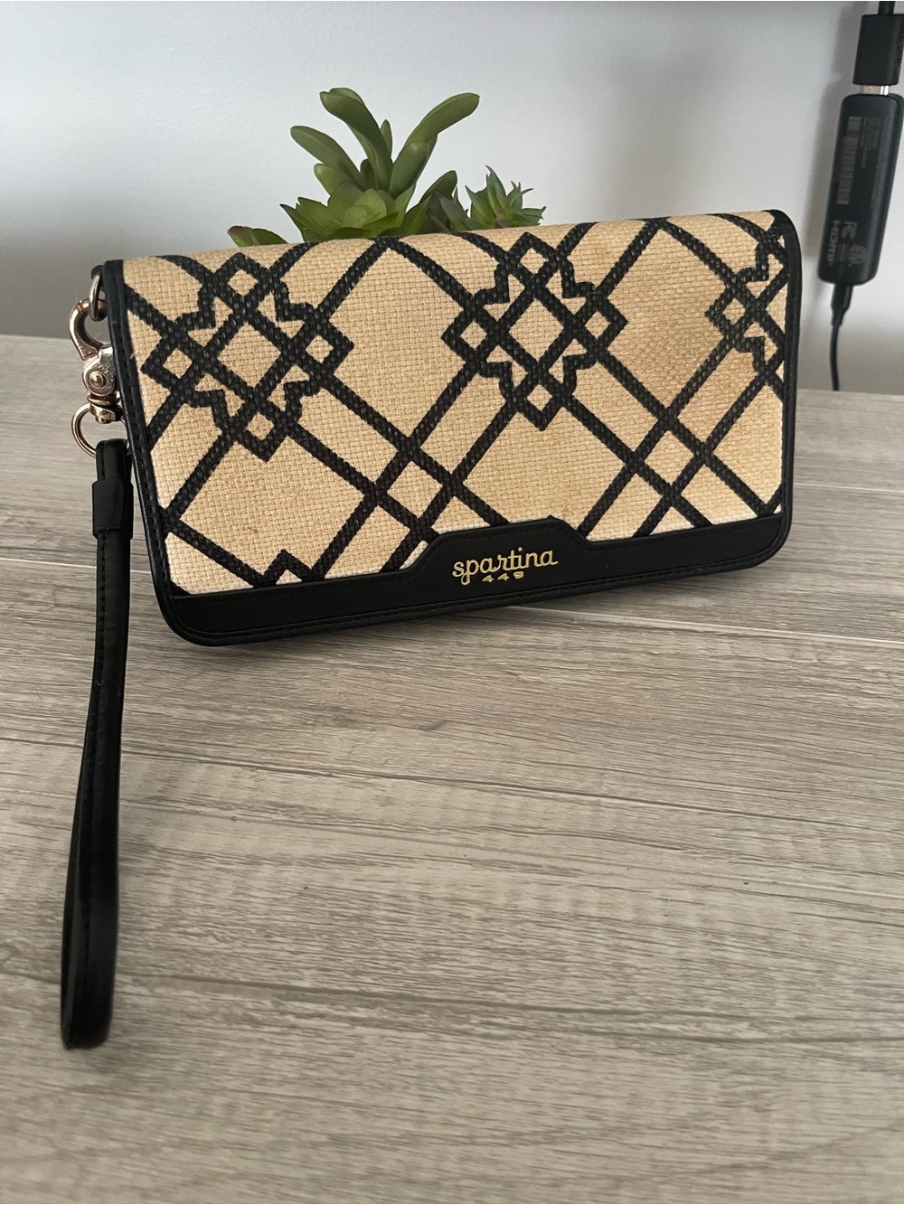 Spartina 449 Black and Natural Woven Wristlet